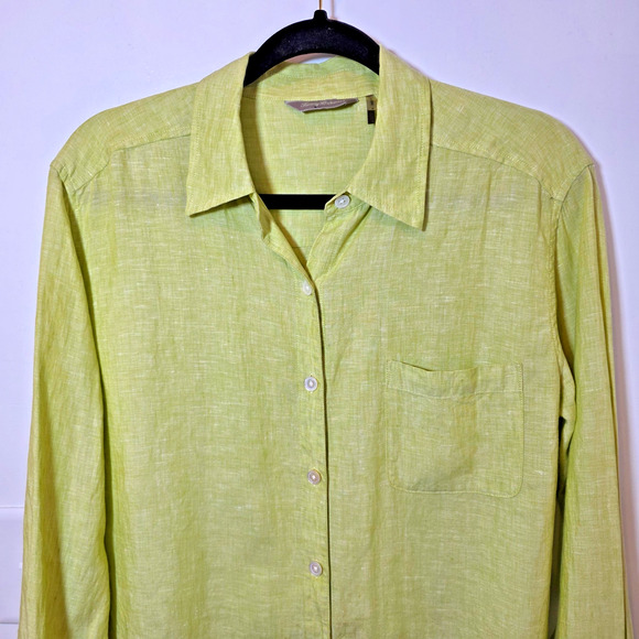 Tommy Bahama Womens 100% Linen Button Down Shirt Lime Green Long Sleeve L Pocket - Picture 2 of 11